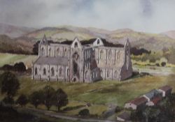 Gwyn Richards Tintern Abbey Watercolour Signed and label verso 25 x 35cm