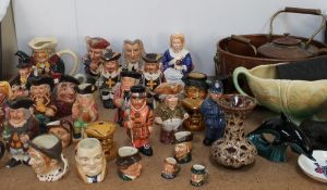 Royal Doulton Character jugs together with Toby jugs, twin handled vase, copper kettle, copper pot,