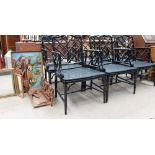 Unfortunately this lot has been withdrawn from sale - A set of six black painted faux bamboo elbow