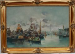 Van dael The harbour Oil on Canvas Signed 58 x 88cm