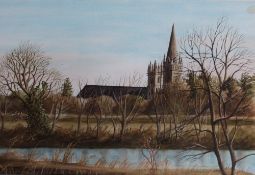 Archie Jones Llandaff Cathedral Watercolour Signed Together with four others by the same hand