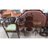 A 19th century carved walnut framed head board together with an office chair, folding cake stand,