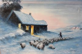 Brian Williams Sheep in a snowy landscape Oil on canvas Signed Together with a collection of