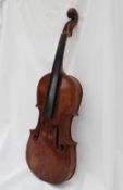 A German violin, with a two piece back, ebonised stringing, branded "HOPF' to the back, 36.
