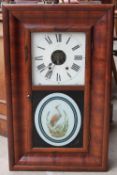 A 19th century mahogany framed Seth Thomas American wall clock with a panel painted with a crane