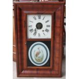 A 19th century mahogany framed Seth Thomas American wall clock with a panel painted with a crane