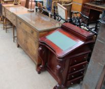 A reproduction mahogany Davenport together with a burr walnut dressing chest and a burr walnut