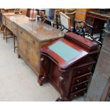 A reproduction mahogany Davenport together with a burr walnut dressing chest and a burr walnut