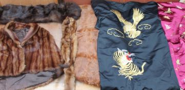 A Mitsukiku Japanese eagle and tiger decorated coat together with a Plants 100% Chinese silk