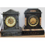 A black slate mantle clock of architectural form the dial with Arabic numerals together with