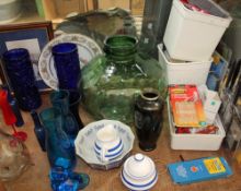 Assorted glass vases together with a Japanese vase,