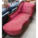 A Victorian upholstered scroll over arm chaise longue