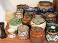 A Royal Doulton stoneware jardinière together with assorted Royal Doulton and other factory tobacco