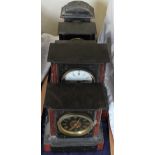 Five assorted black slate mantle clocks