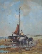 20th century British School Bringing in the catch Oil on paper Together with a collection of