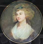 19th century British School Head and shoulders portrait of a lady Oil on paper Together with a