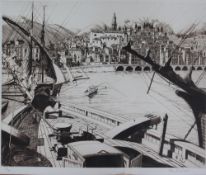 20th century Continental A Harbour scene A limited edition etching Indistinctly signed Together