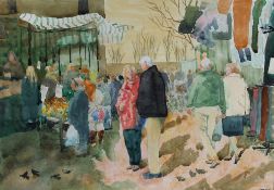 Richard B Canever Dallying in the market Watercolour Signed and Reading Guild of artists label