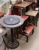 A rosewood occasional table together with a set of steps, an African carved panel,