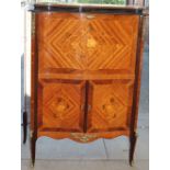 A reproduction continental kingwood drinks cabinet with a serpentine top above a drop front with a