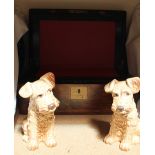 A Victorian walnut laptop desk and a pair of Sylvac dogs