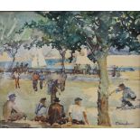 Mountford A promenade scene Watercolour Signed Together with other prints