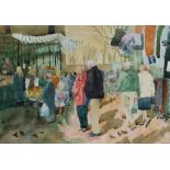 Richard B Canever Dallying in the market Watercolour Signed and Reading Guild of artists label