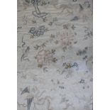 A Chinese silkwork picture of birds and flower head together with a woolwork picture