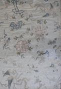 A Chinese silkwork picture of birds and flower head together with a woolwork picture