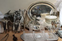 An electroplated tureen and cover together with an electroplated oval platter, hotel ware,