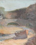 J D Kennedy A River scene with a boat in the foreground Oil on canvas Together with other pictures