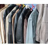 A collection of leather and suede coats etc