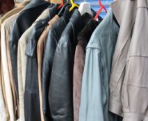 A collection of leather and suede coats etc