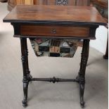 A late Victorian work table with a rectangular top with a ribbed top and drawer with a pull out