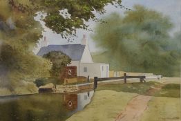 Peter Morgan A canal scene Watercolour Together with a Susan Kirkman picture,