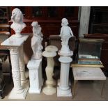 A matched pair of marble topped and cast resin columns with square bases together with other