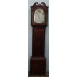 A 19th century oak long case clock, with a painted dial and long shell inlaid door on a box base.