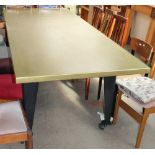 A large gilt decorated refectory table together with a foot stool