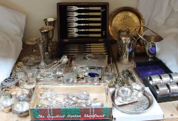 Assorted silver, epns and brass, including cased flatwares,