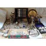 Assorted silver, epns and brass, including cased flatwares,