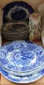 Assorted blue and white plates,