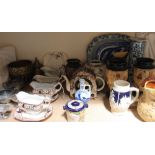 A Chinese blue and white charger together with blue and white pottery and porcelain, sauce tureens,