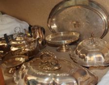 Assorted electroplated wares including entree dishes and covers, trays,