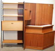 A Ladderax bureau bookcase together with a teak bar and a folding card table