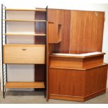 A Ladderax bureau bookcase together with a teak bar and a folding card table