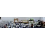 A large lot including Delft, wine glasses, pottery monks,