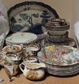 A Royal Worcester Palissy Game series part tea service together with a blue and white meat plate,