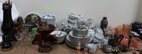 A Royal Worcester part dinner set together with assorted glass dressing table sets,