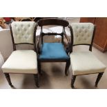 A Regency mahogany elbow chair together with a pair of Victorian dining chairs