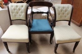 A Regency mahogany elbow chair together with a pair of Victorian dining chairs